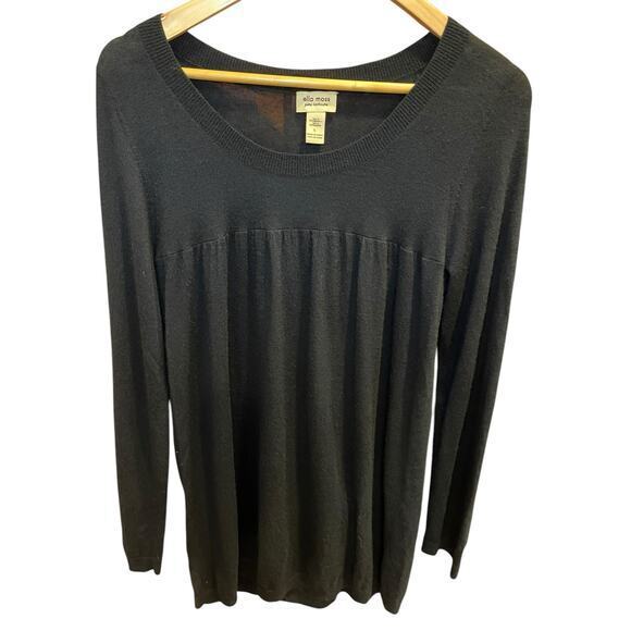 Ella Moss Pure Cashmere Women Large 100% Cashmere Long Scoop Neck Sweater Black‎ - Picture 1 of 7